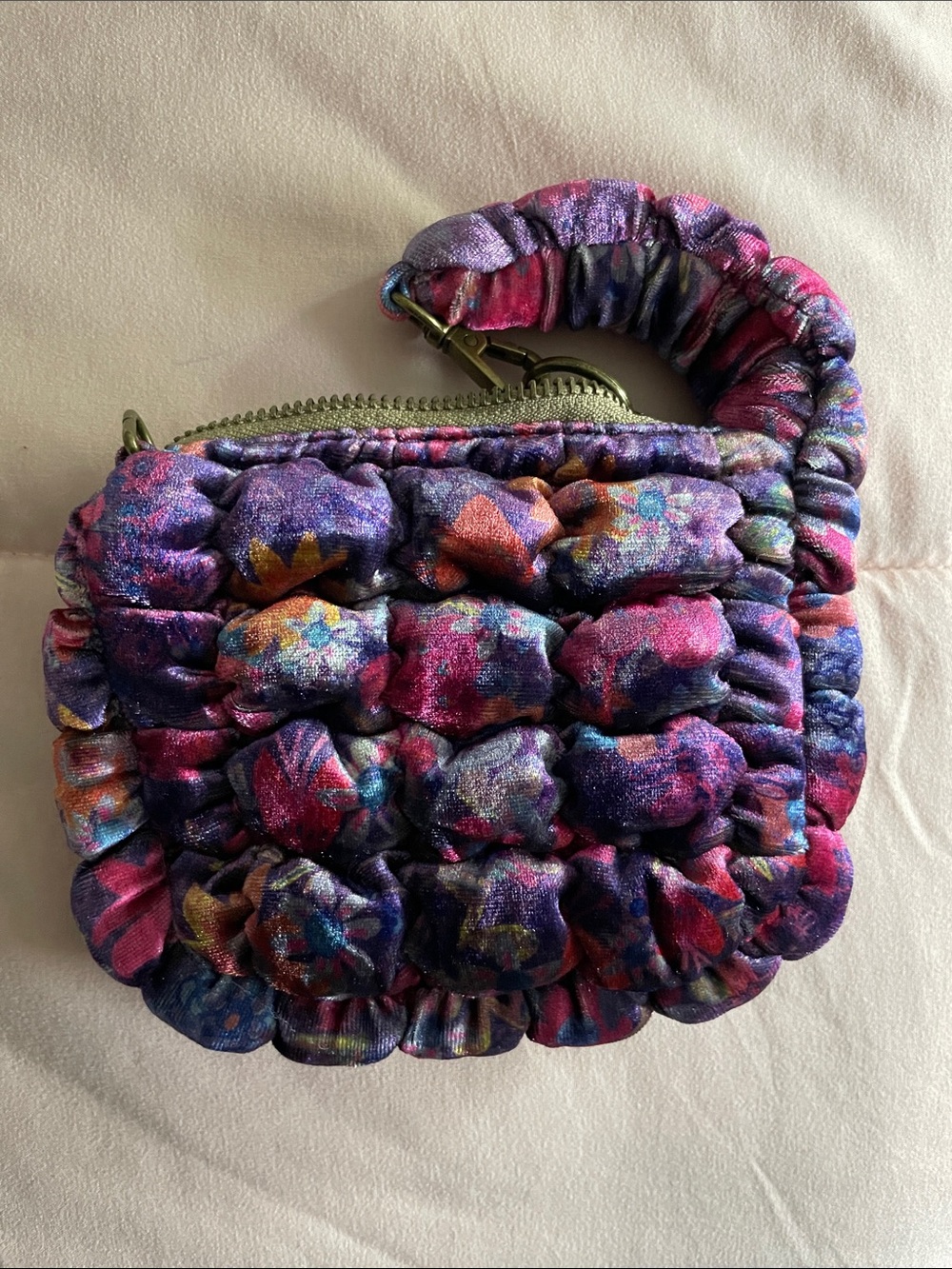 Pink Purple Velvet Mini Purse Natural Life Boho Hippie Vibes Tufted Soft Plush